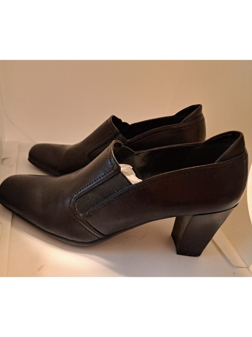 Franco Sarto Calypso Shoes 9.5 M Black Faux Leather Slip On 3" Heeled